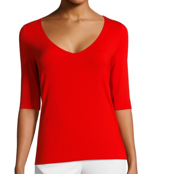 Armani Collezioni V Neck Top Half Sleeve Orangey Red Excellent $345.  Size 4 - Picture 1 of 8